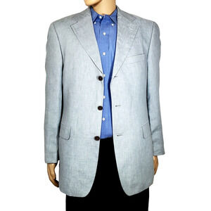 HUGO BOSS 100% LINEN MENS ARTEMIS CLASSIC BLUE DESIGNER BLAZER SIZE: 40R